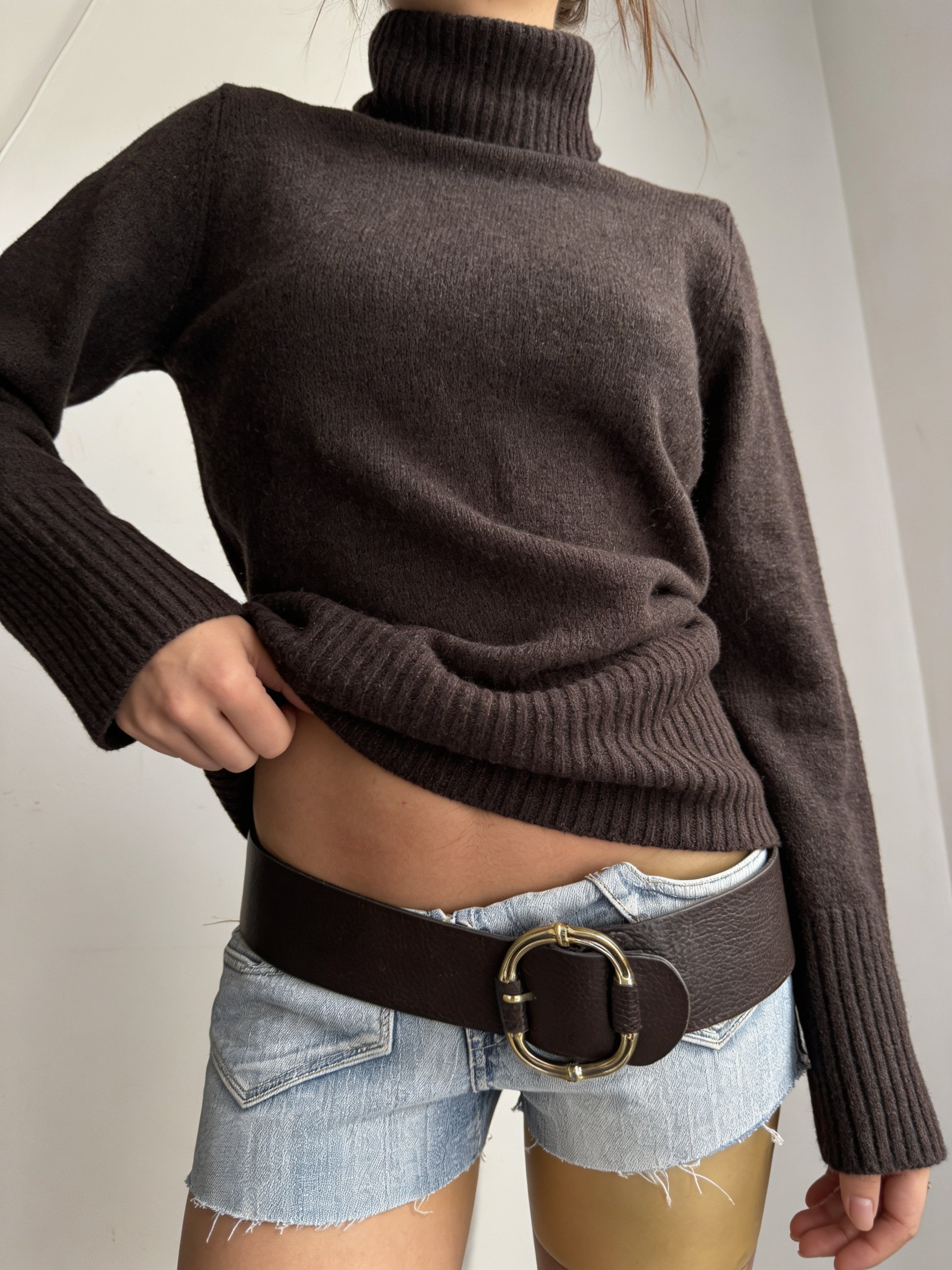 Brown wool knitted turtleneck jumper (XL)