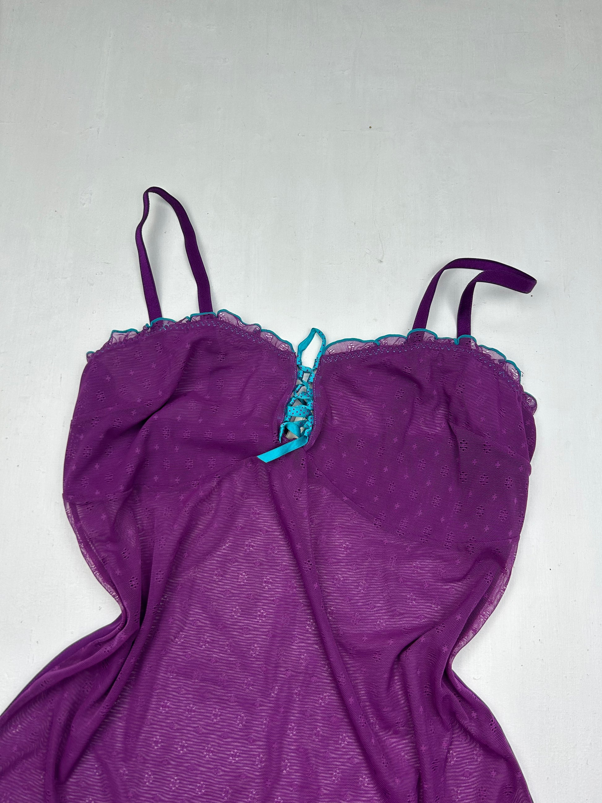 Purple mesh lace up babydoll cami top (L)