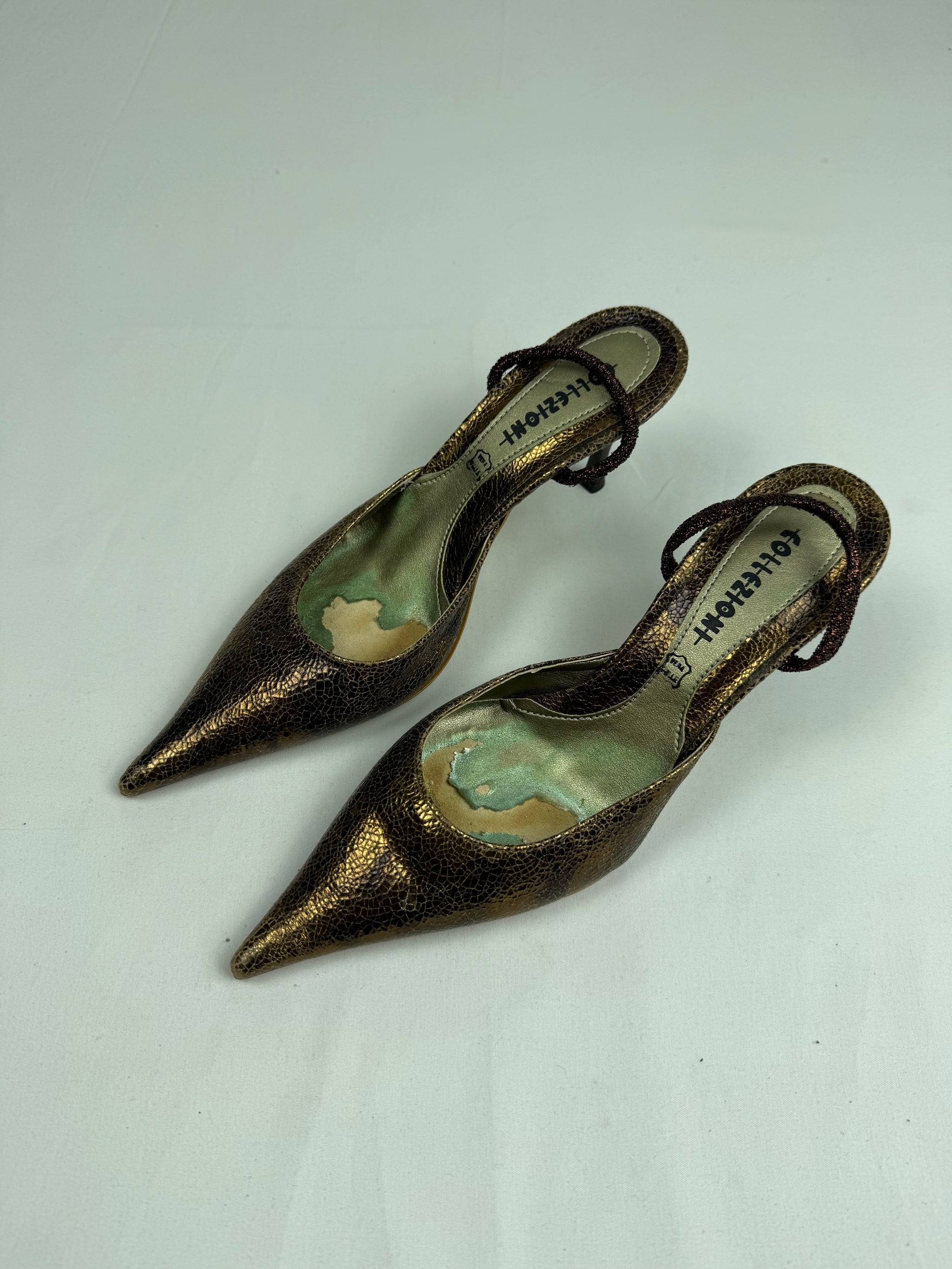 Bronze pointed toes kitten heels mules (37)