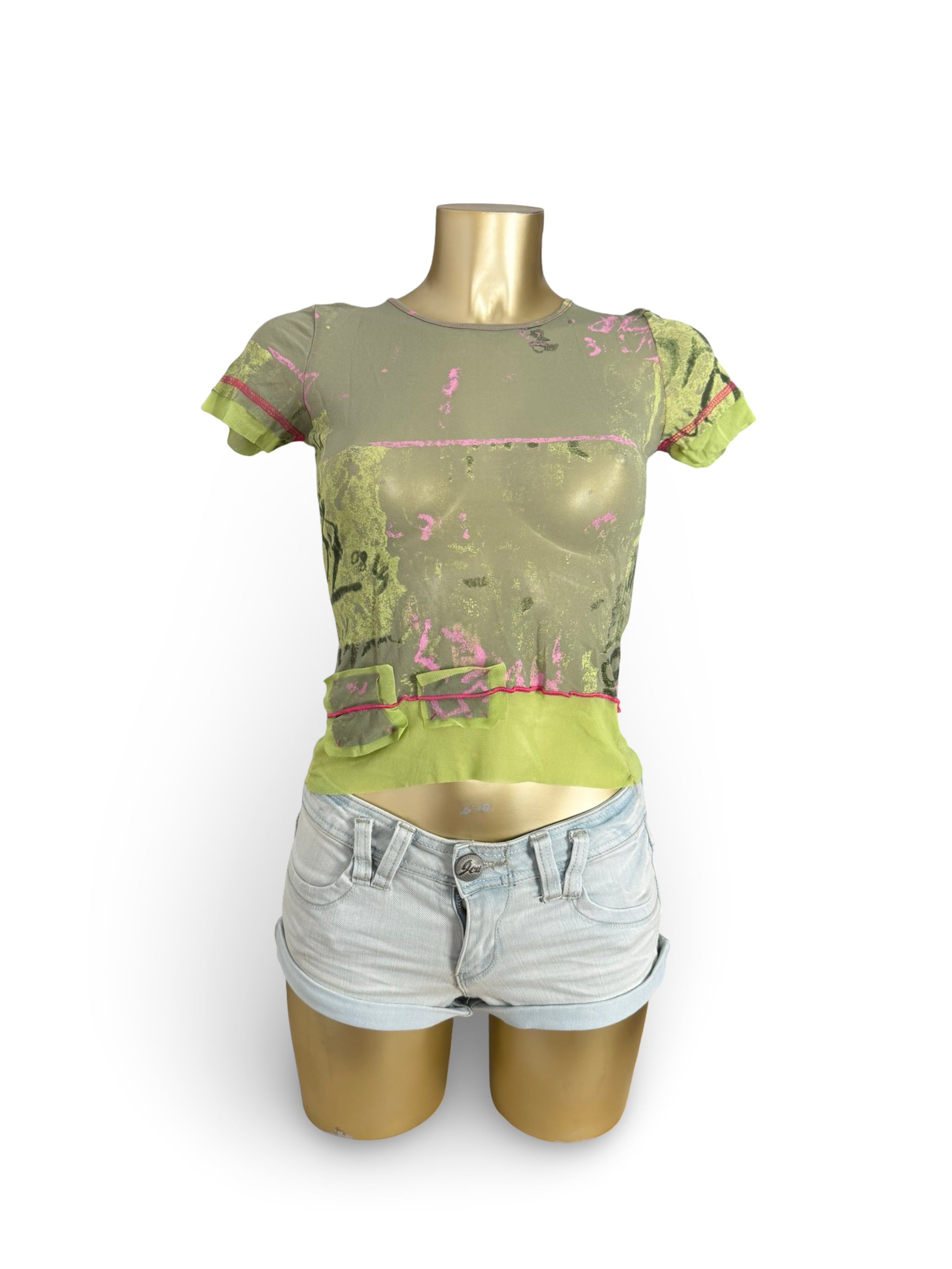 Green graphic mesh tee (S)