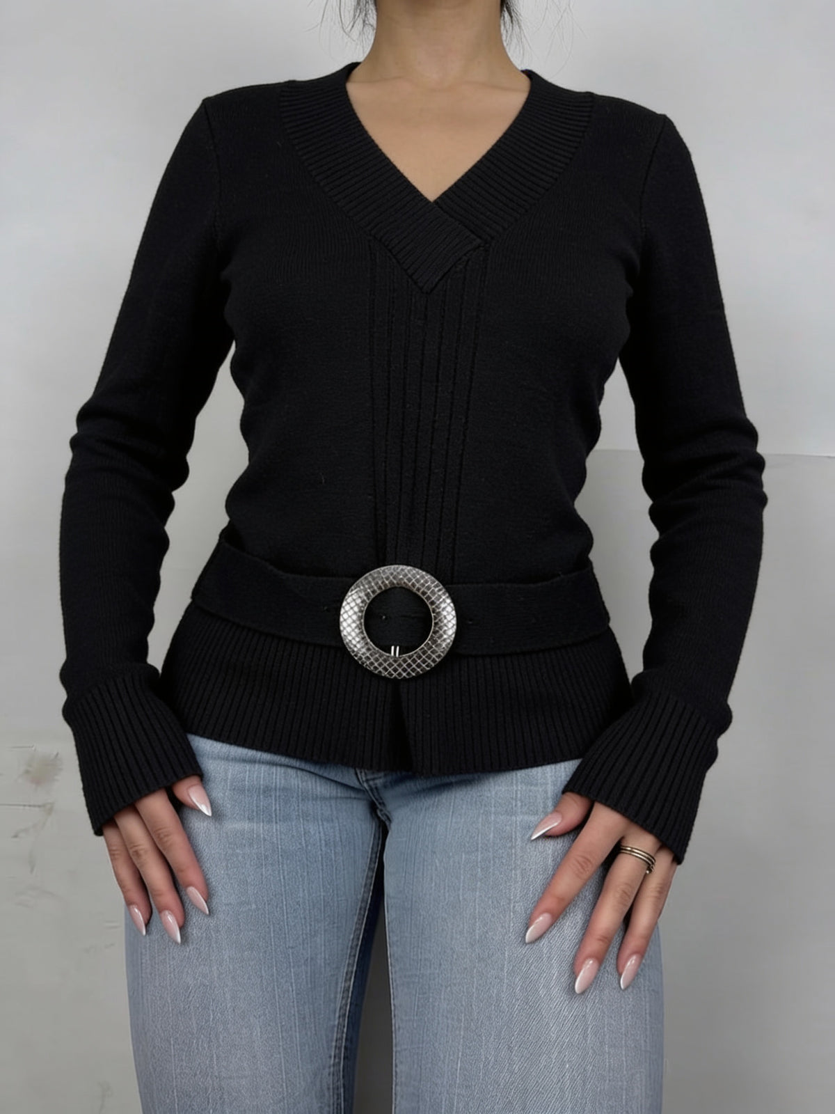 Black buckle belt knitted jumper (L)