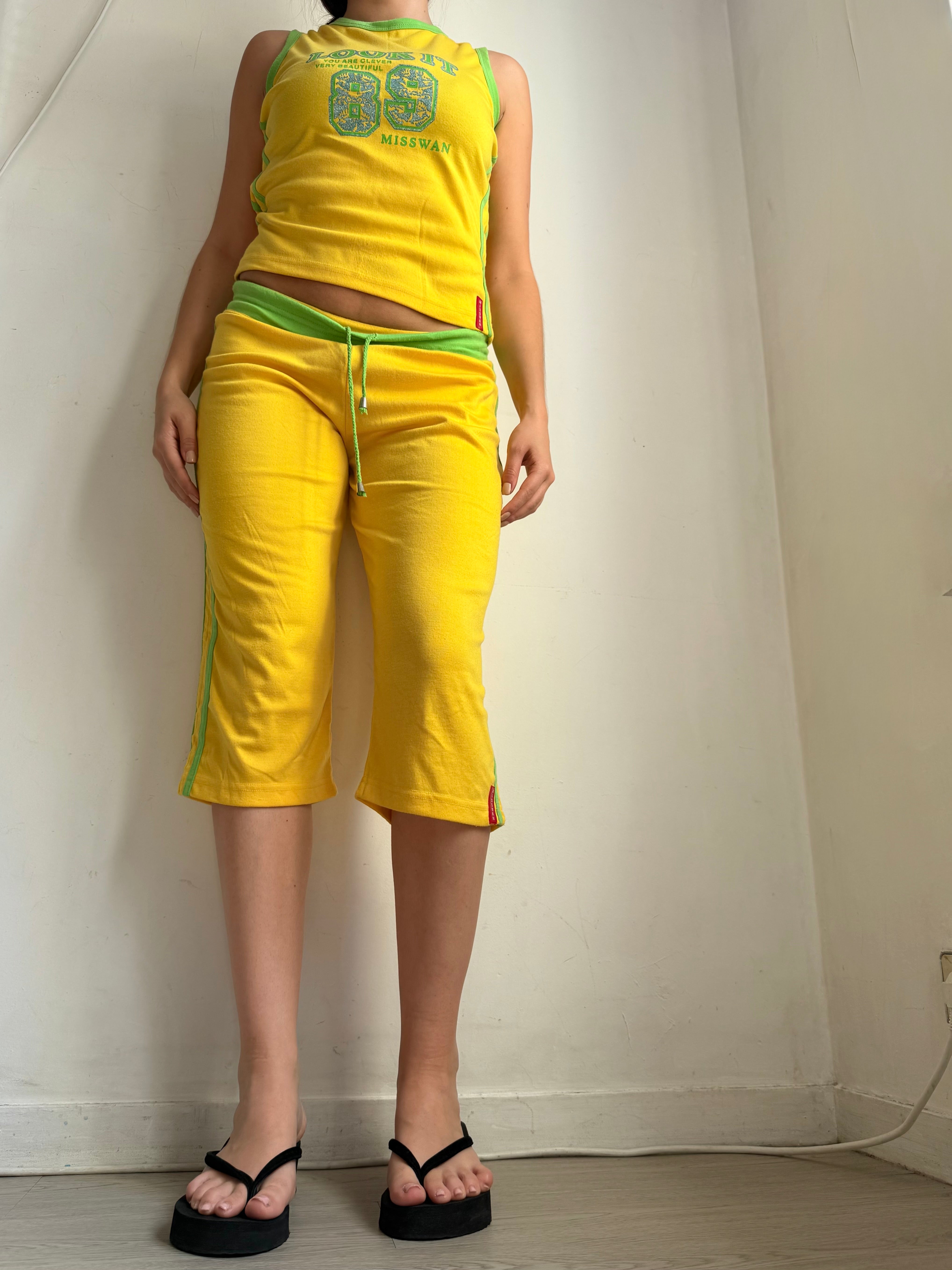 Yellow activewear capri pants + top set (M)
