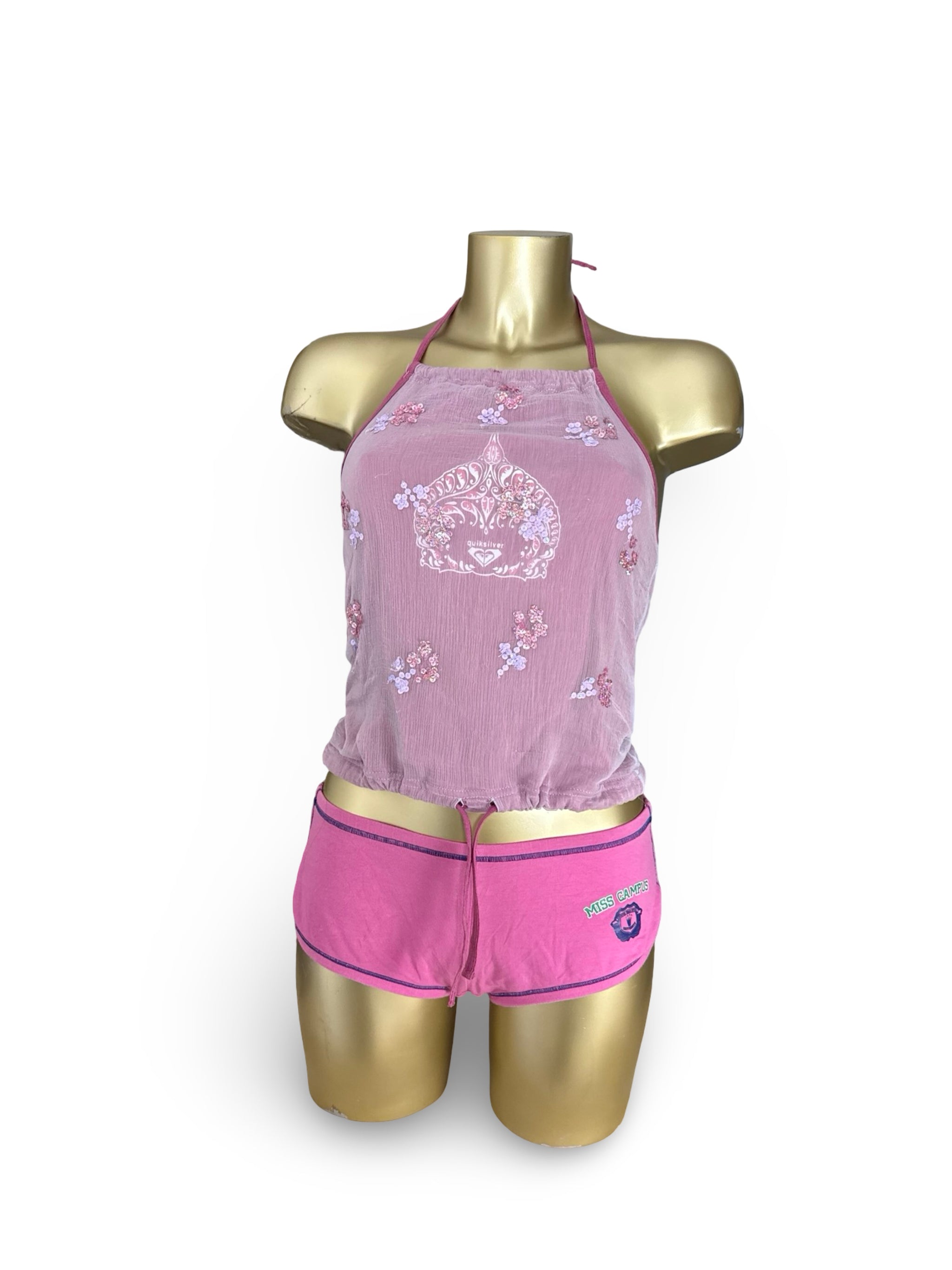Pink mesh lined halter top (S)