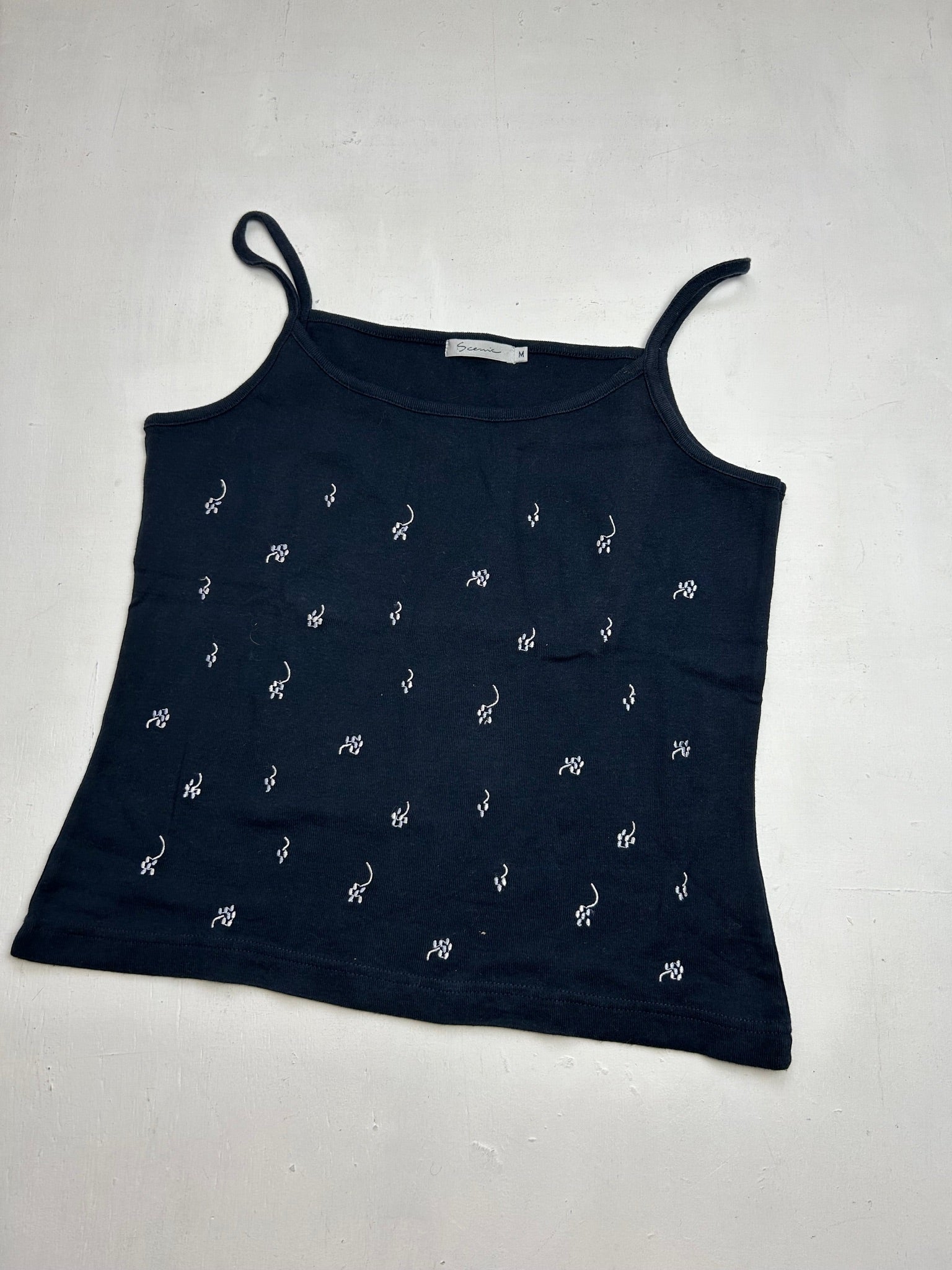 Navy blue embroidered cami top (M)