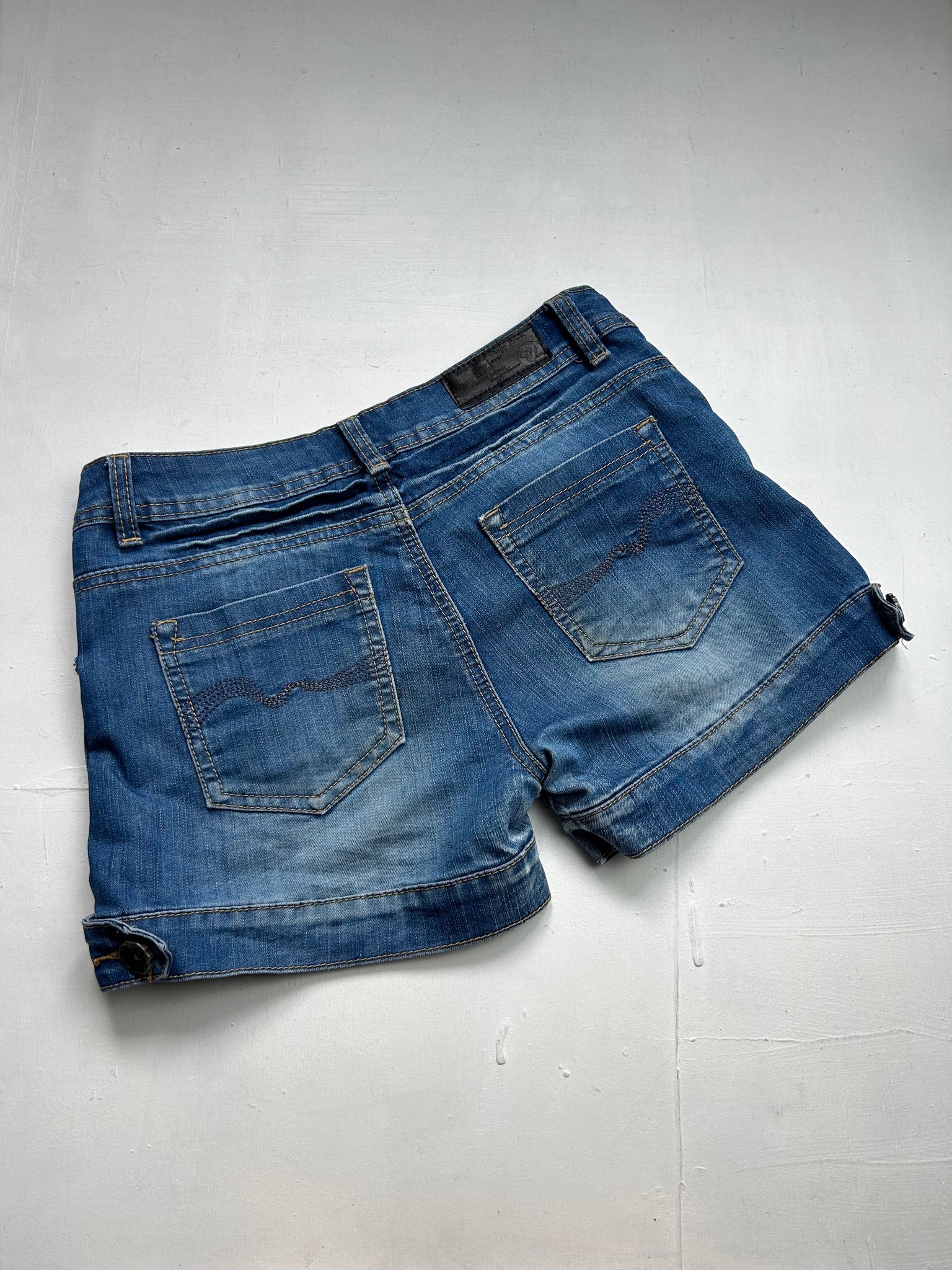 Blue denim low rise mini short (S/M)