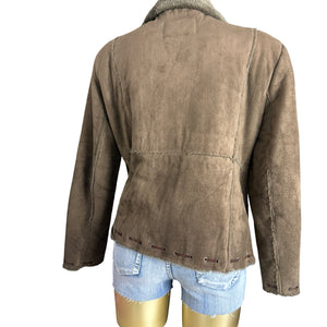 Brown inside fleece suede zip up coat (XL)