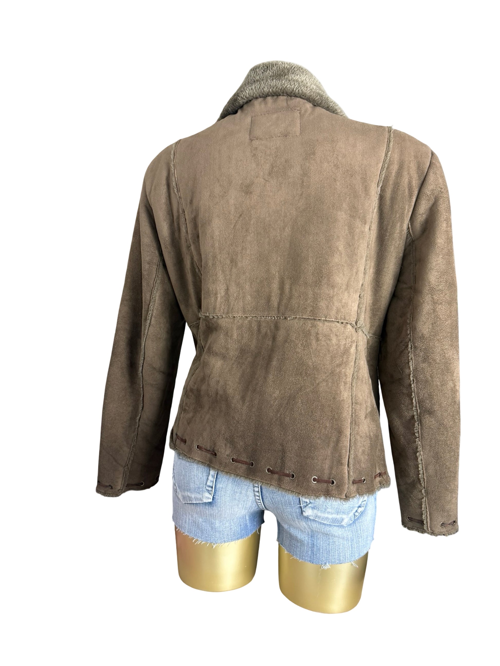 Brown inside fleece suede zip up coat (XL)