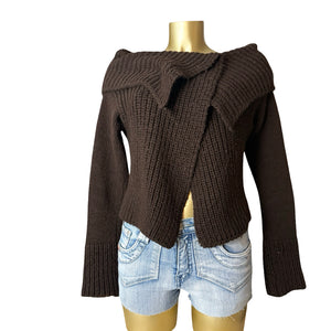 Brown knitted bardot off shoulder cardigan jumper (M/L)