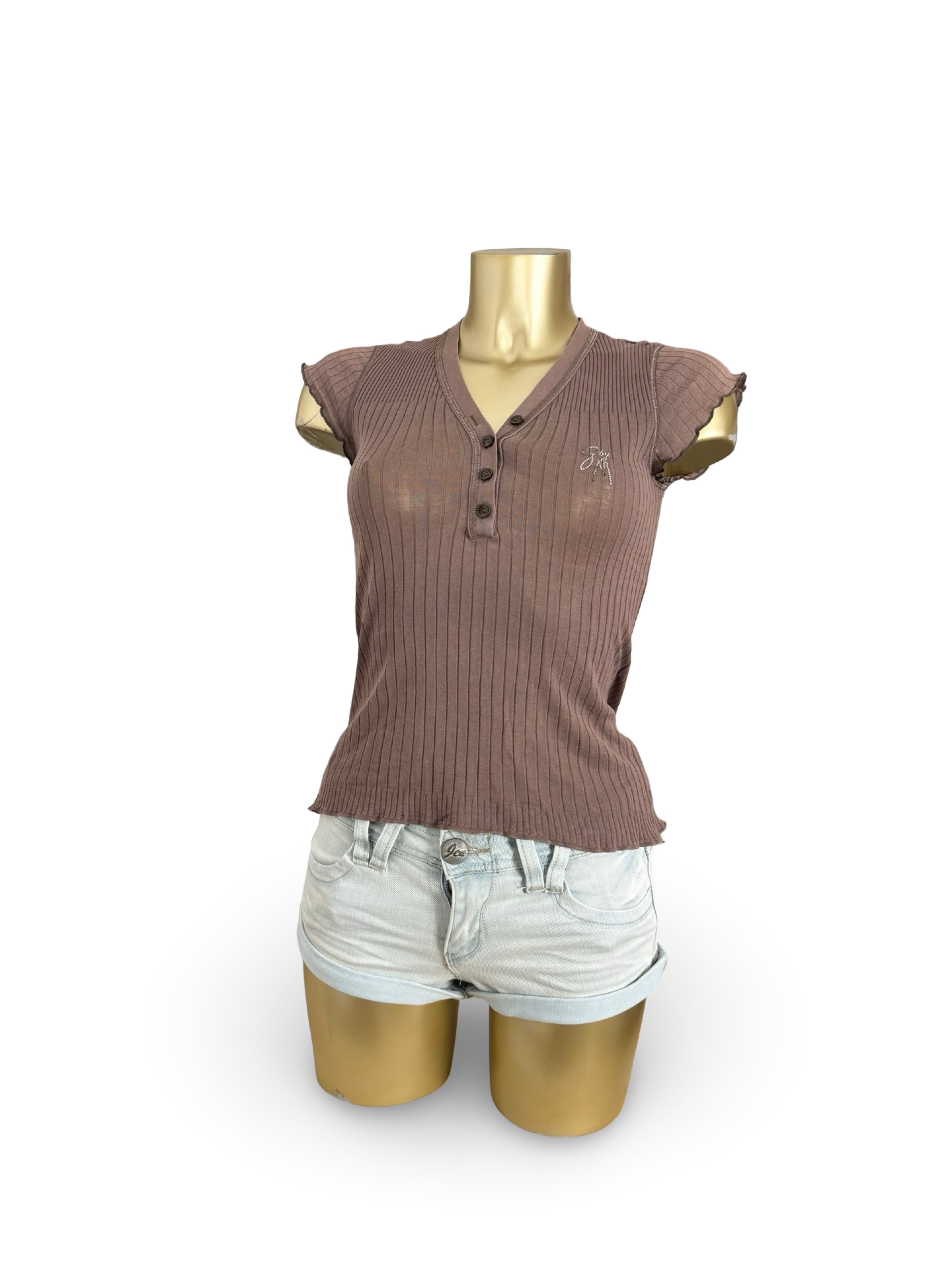 Brown tight fit cotton tee (S)