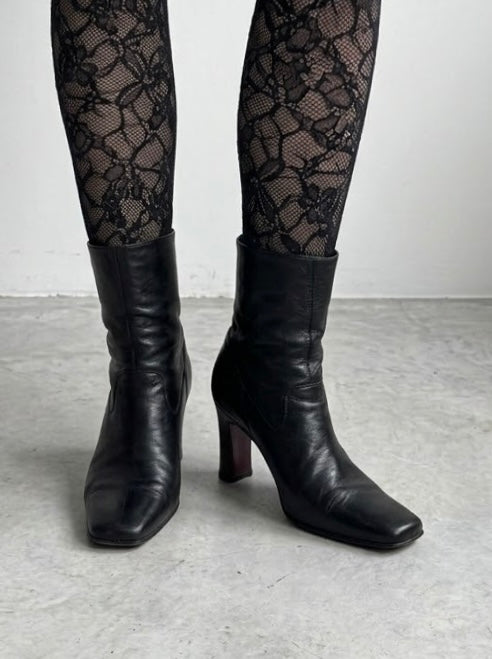 Black real leather heels boots (37)