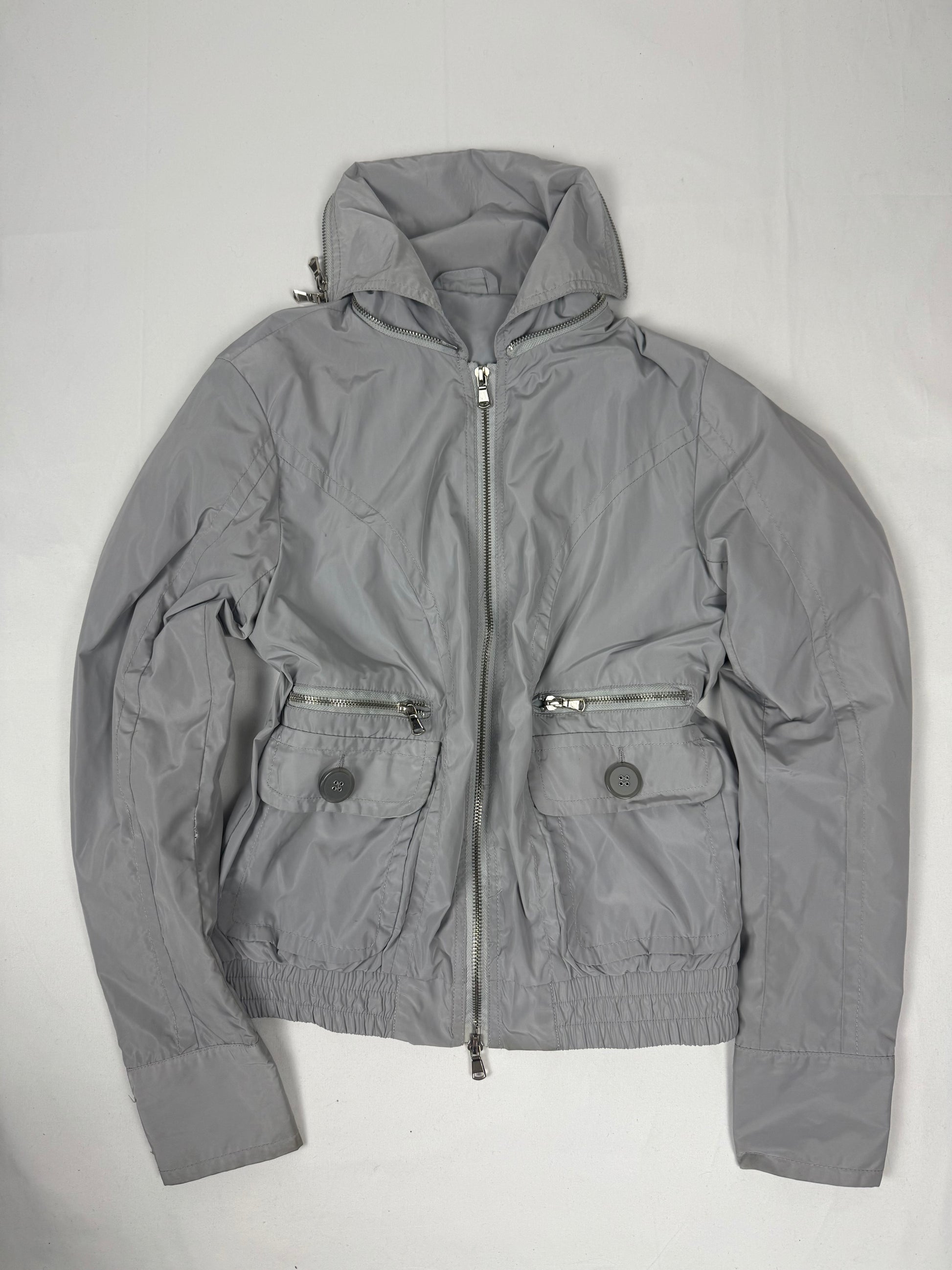 Grey windbreaker zip up biker jacket (XL)