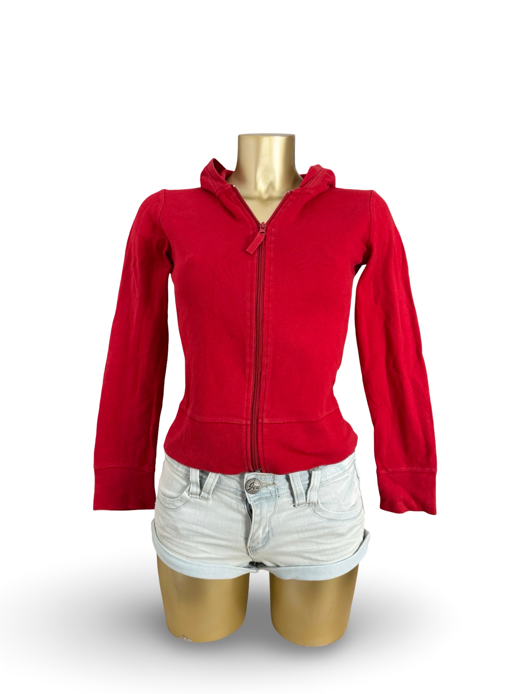 Red zip up cotton hoodie (S)