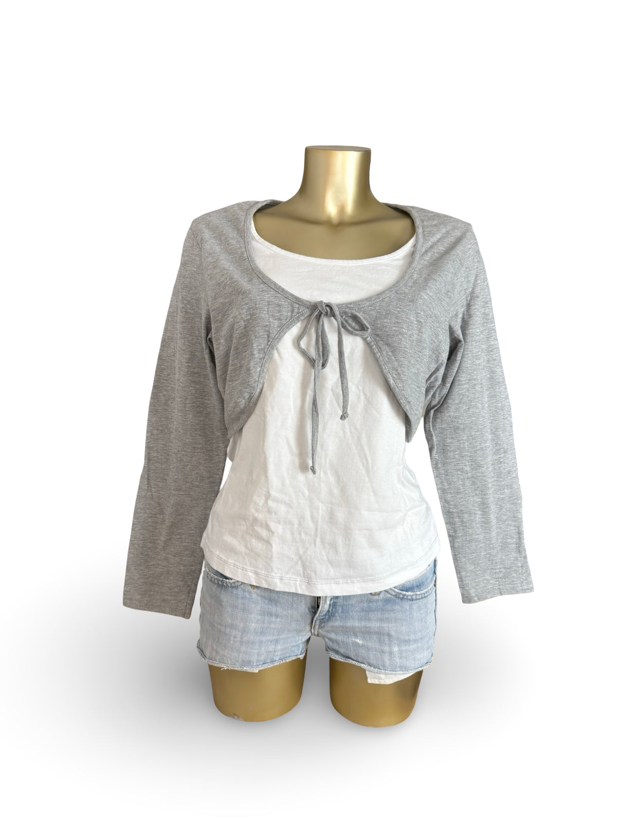 Grey 2 in 1 bolero long sleeves top (XL)