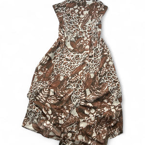 Beige graphic print mesh lined asymmetric dress (L)