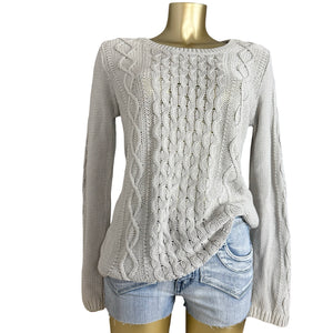 Beige cotton knitted tight fit jumper (M)