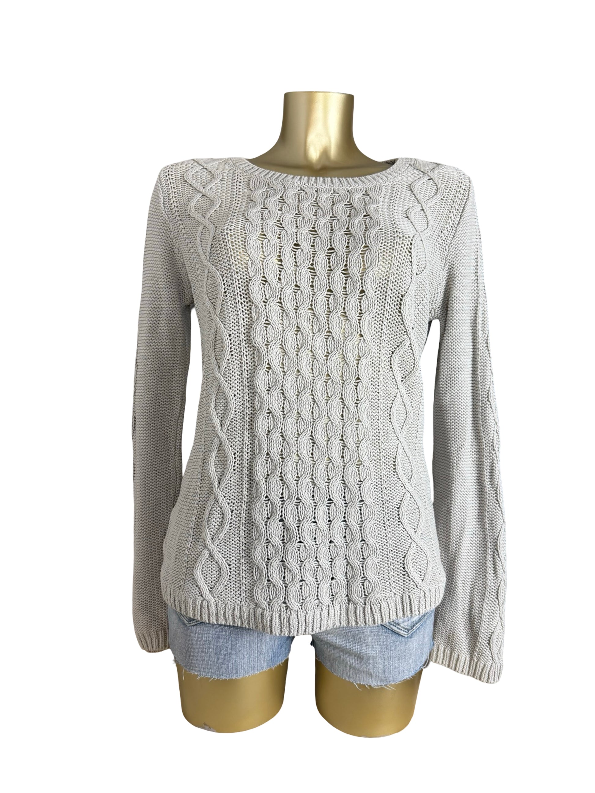 Beige cotton knitted tight fit jumper (M)