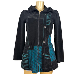 Black fleece patchwork tight fit zip up jacket (M)