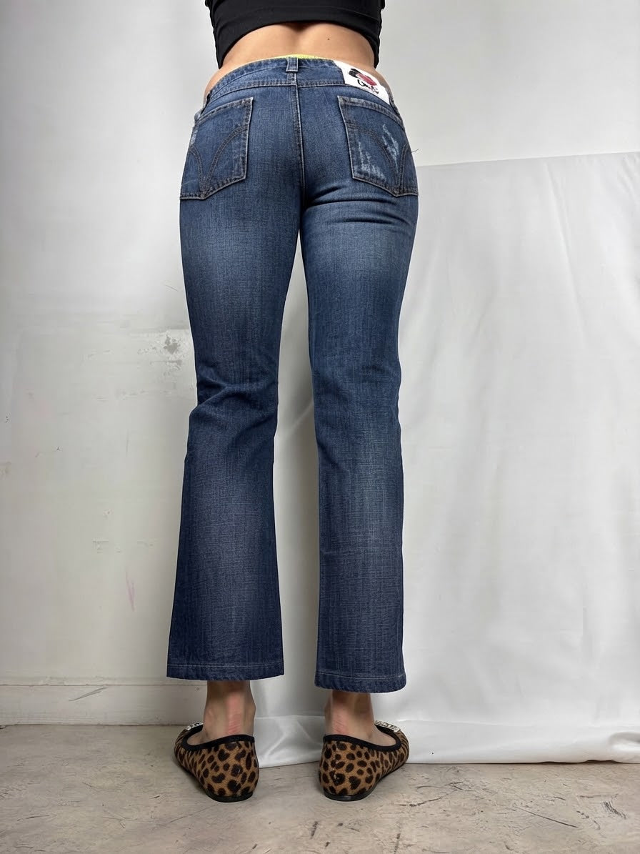 Blue denim low rise straight legs pants (S)