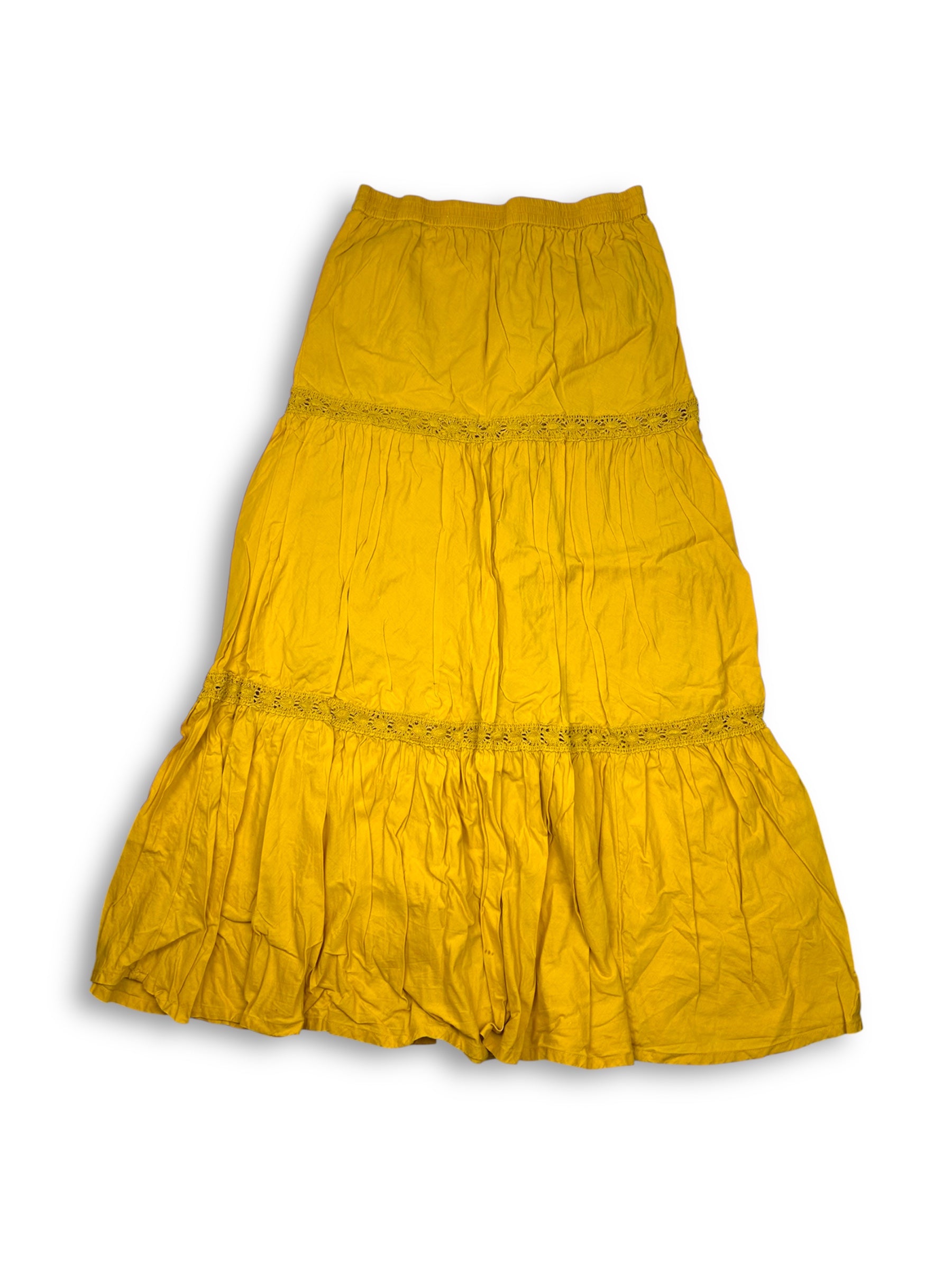 Yellow pleated low rise maxi skirt (M)