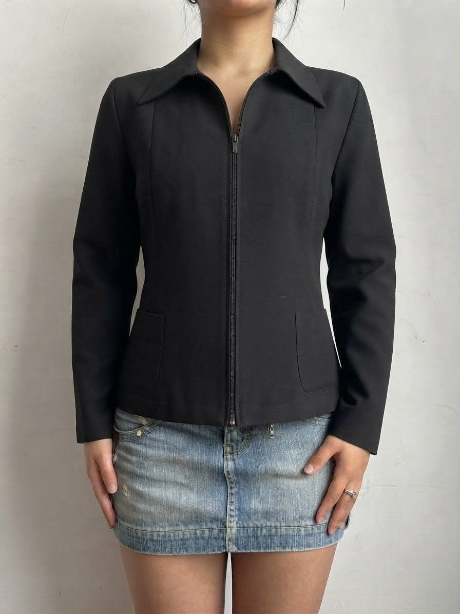 Black office zip up tight fit blazer jacket (M/L)