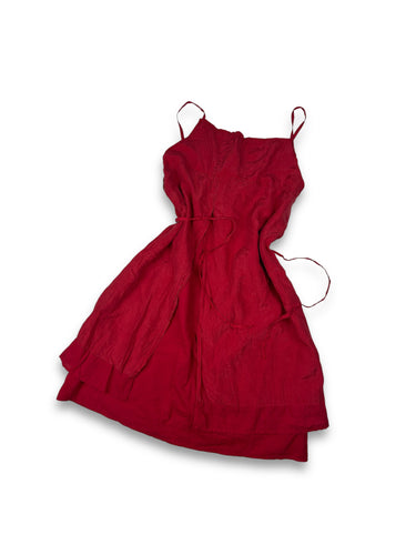 Red summer mini dress 100% real silk (S)