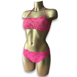 Pink embroidered low rise bikini set (XS)