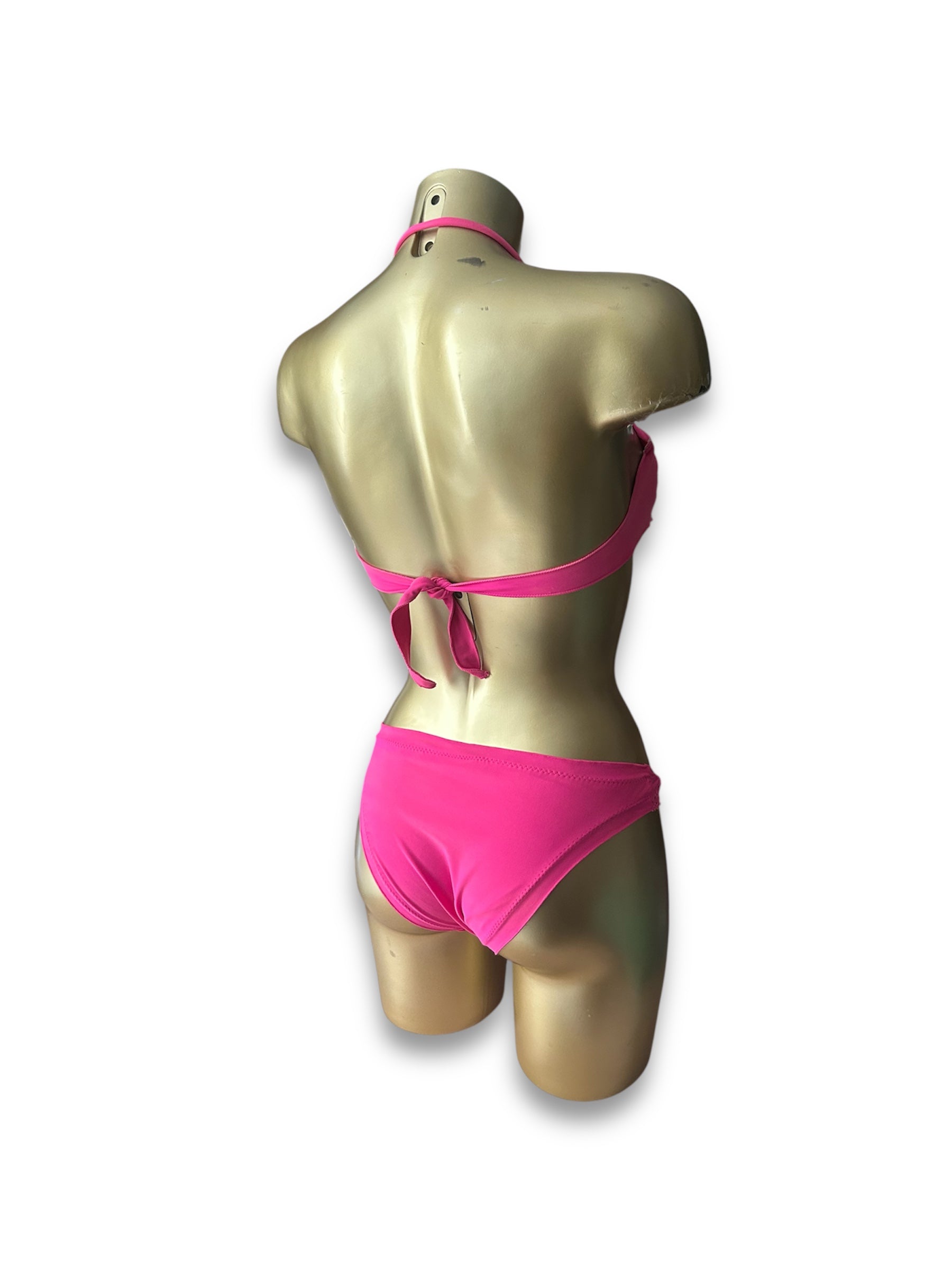 Pink embroidered low rise bikini set (XS)