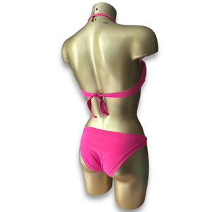 Pink embroidered low rise bikini set (XS)