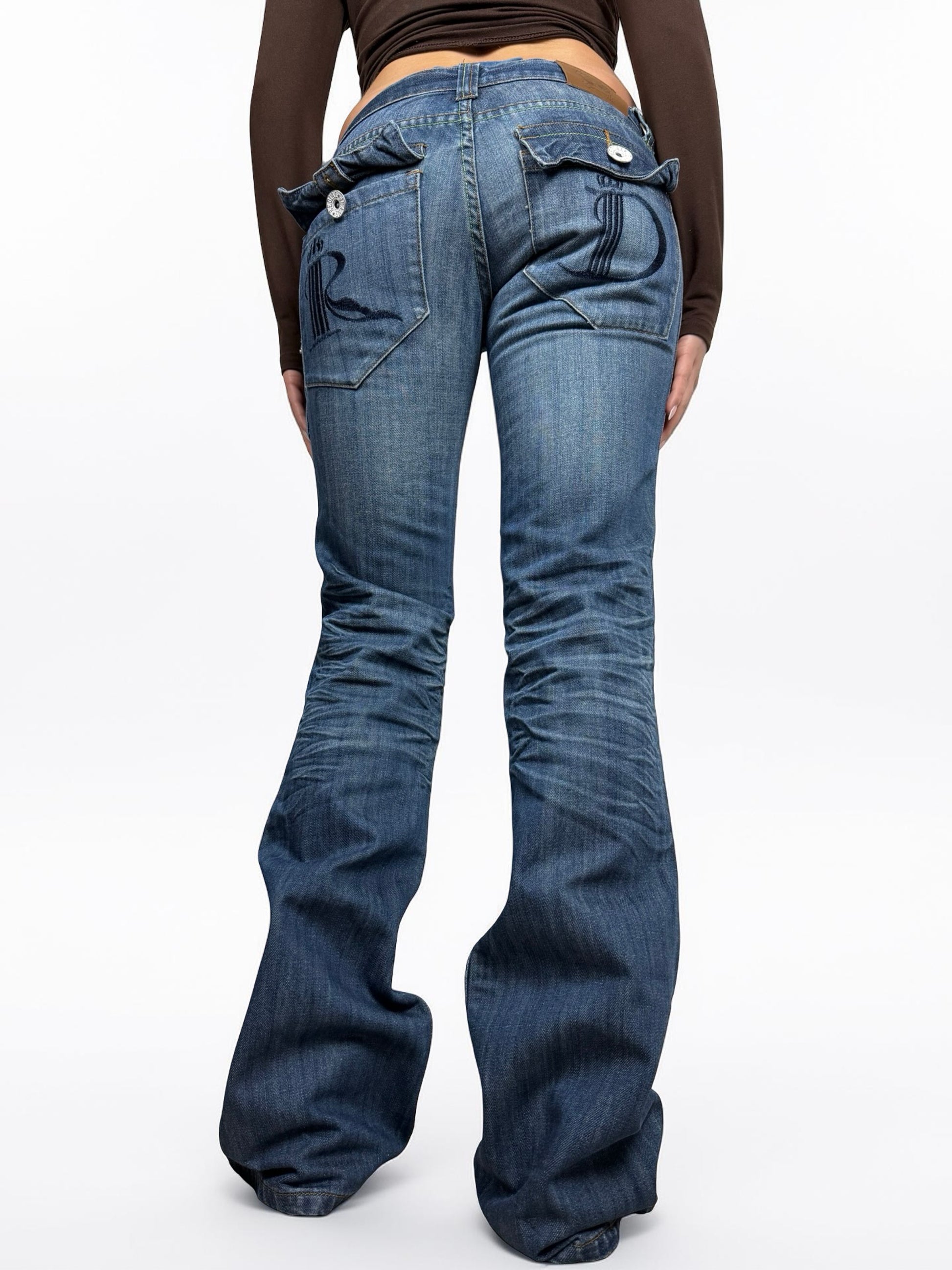 Blue denim low rise bootcut pants (S/M)