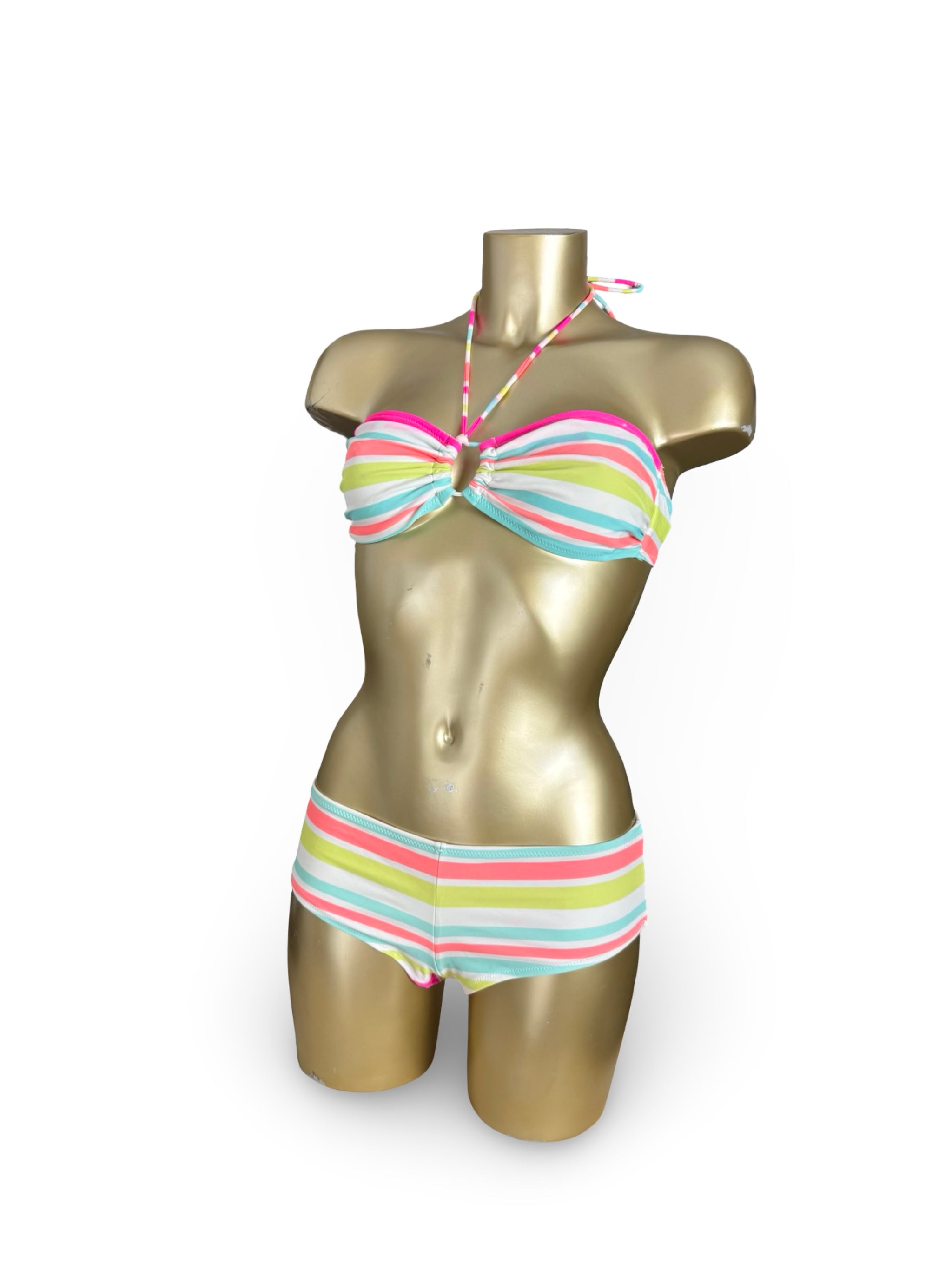 Multicolor striped shorty bikini set (S)