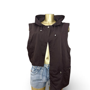 Brown hooded asymmetric windbreaker jacket (ONE SIZE)