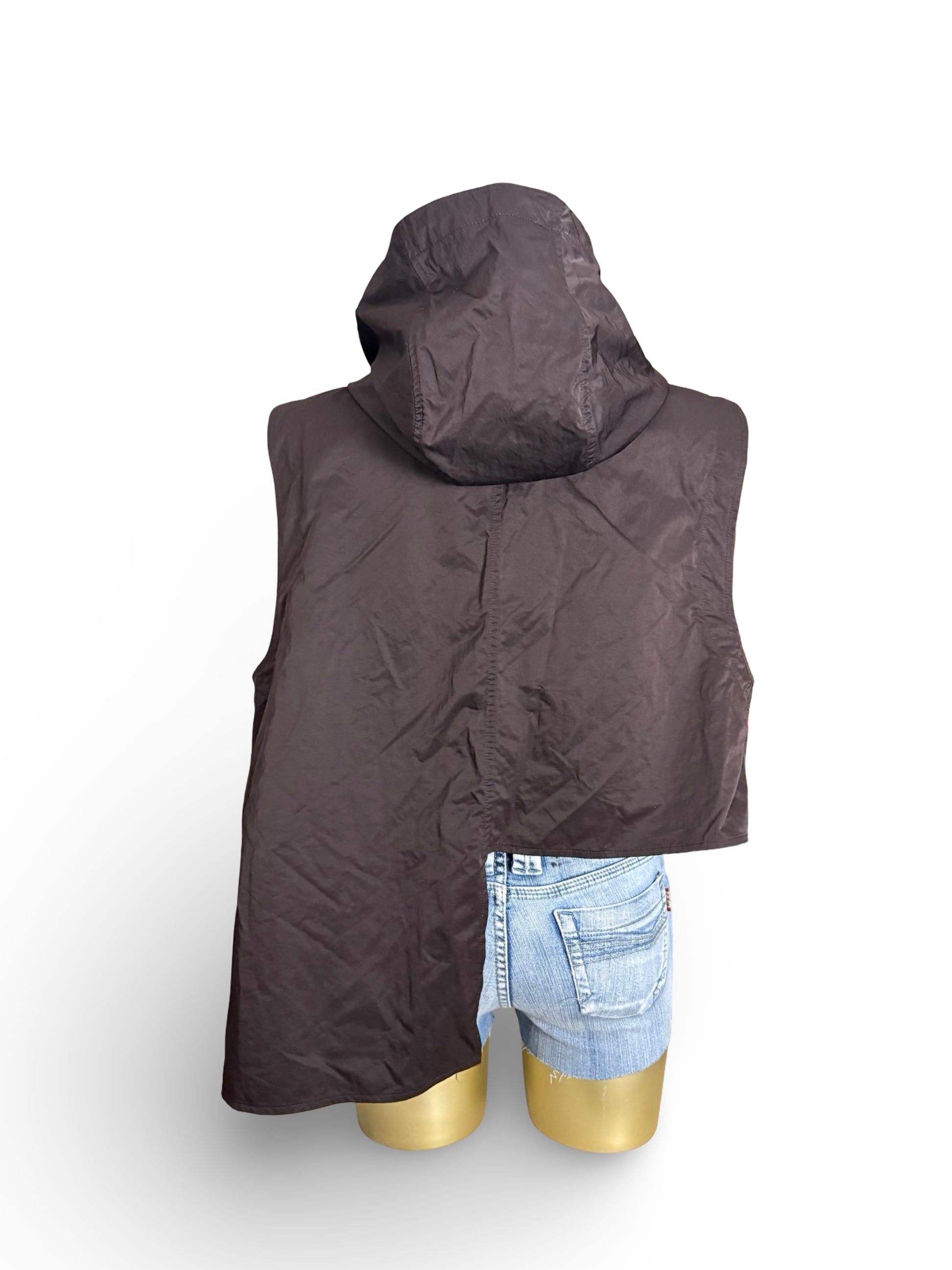 Brown hooded asymmetric windbreaker jacket (ONE SIZE)