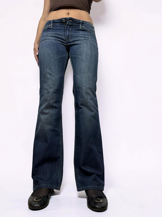 Navy blue denim cotton low rise bootcut pants (S/M)