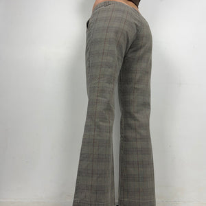 Brown check print low rise denim bootcut pants (M)