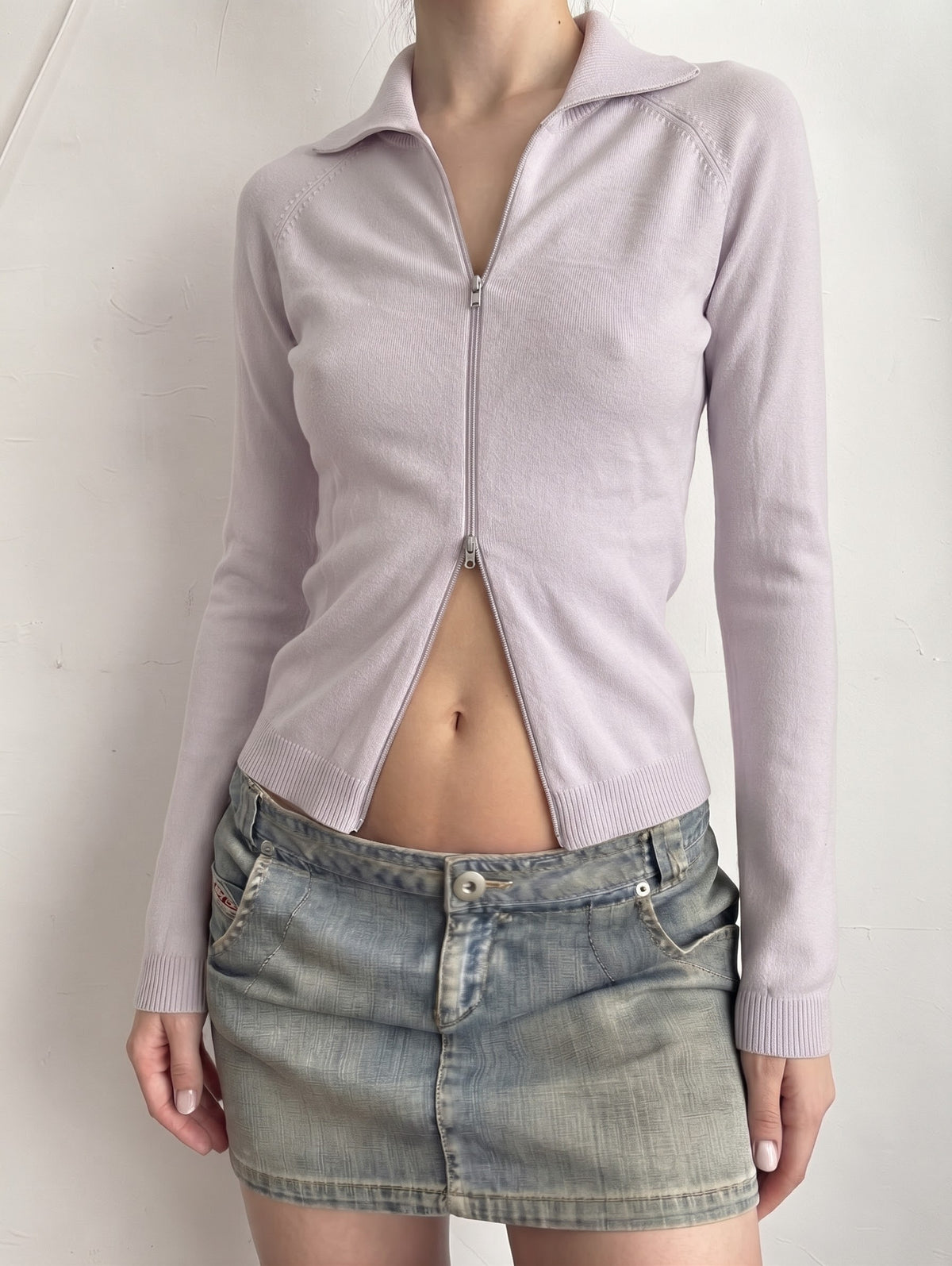 Pink polo neck tight fit zip up jumper (M)