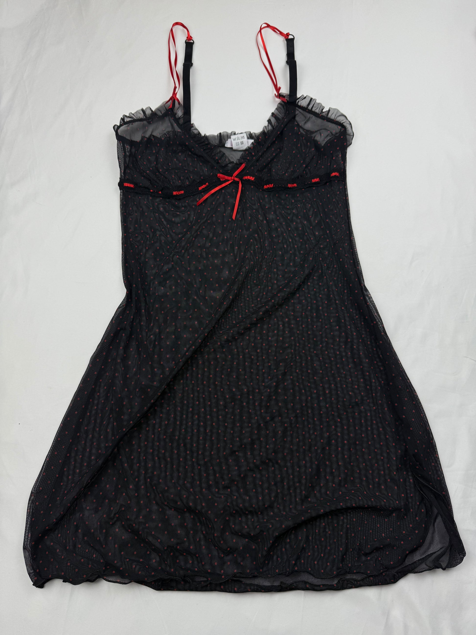 Black mesh see trough babydoll mini dress (S)