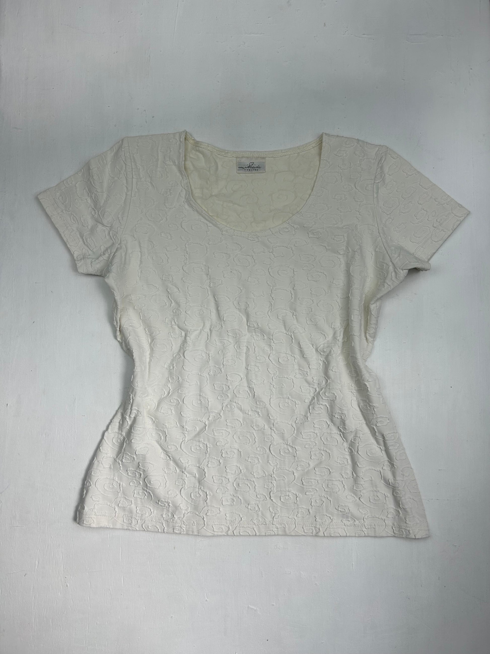 White embroidered cotton tee (S)