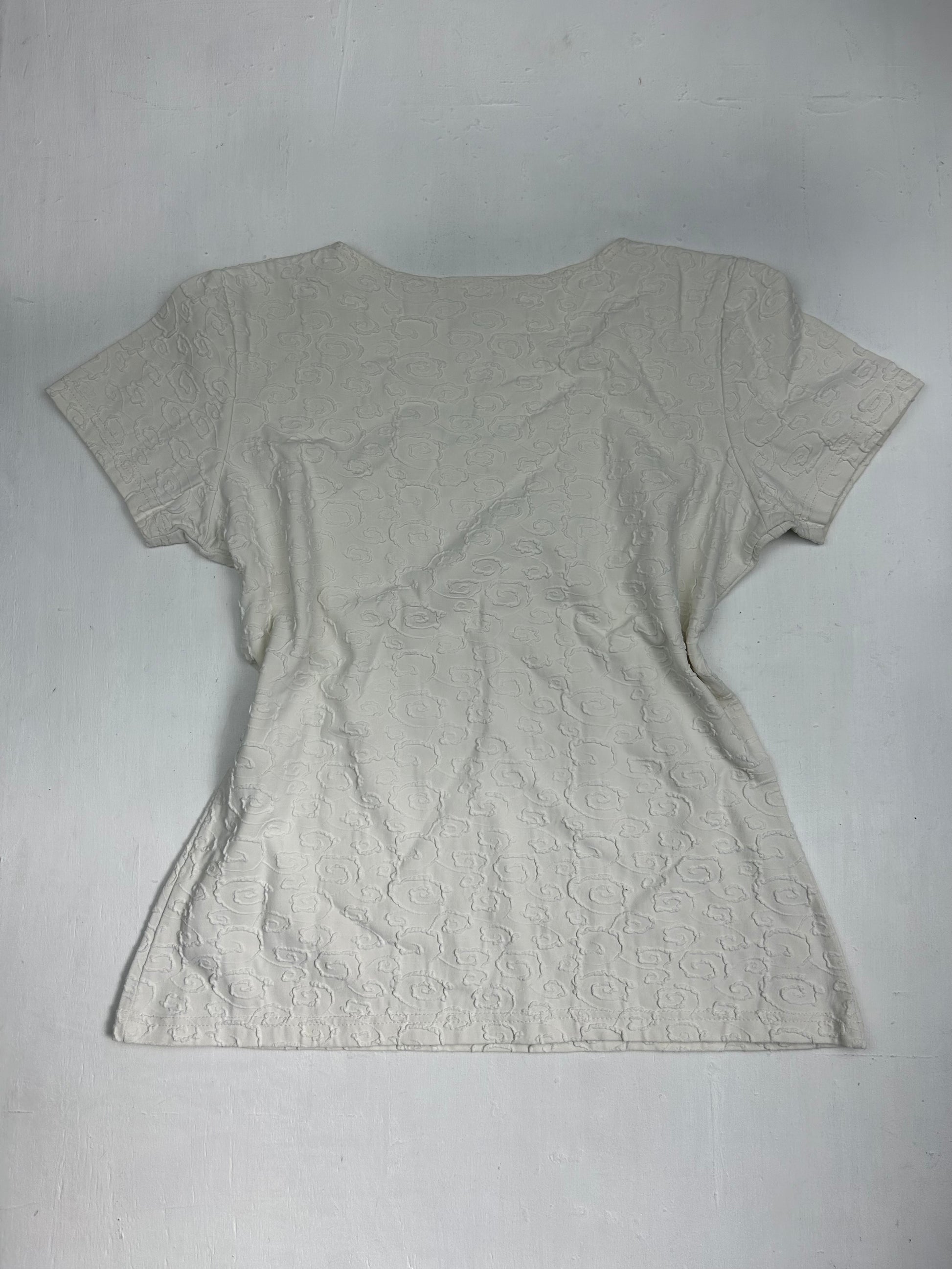 White embroidered cotton tee (S)