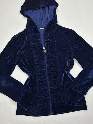 Navy velvet ruched zip up hoodie (M/L)