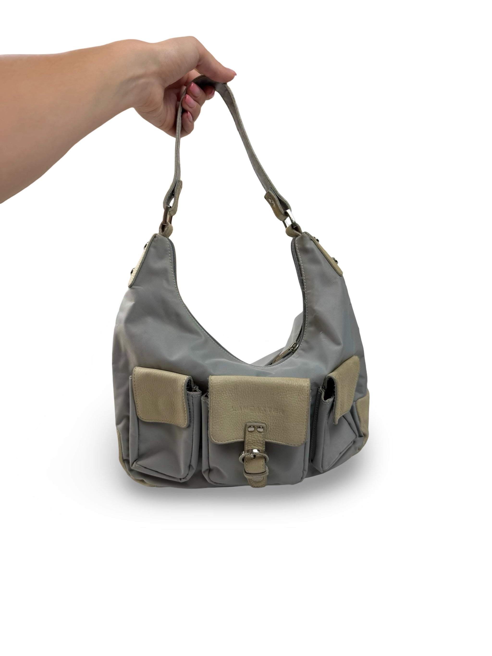 Grey multi pockets shoulder bag (31x23cm)