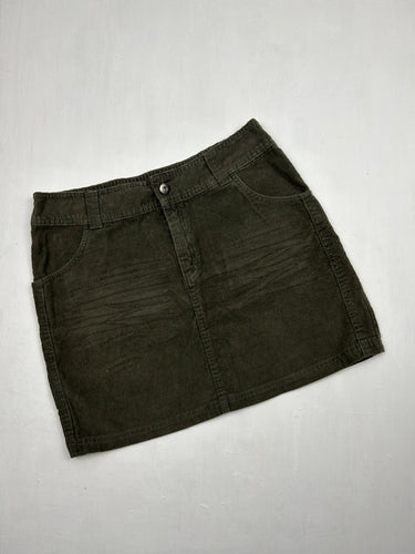 Khaki velvet denim low rise office mini skirt (S)