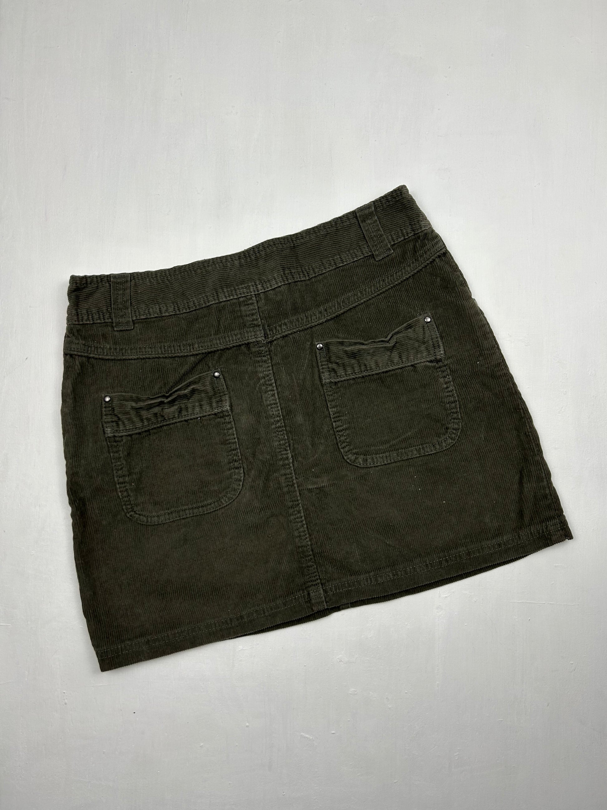 Khaki velvet denim low rise office mini skirt (S)