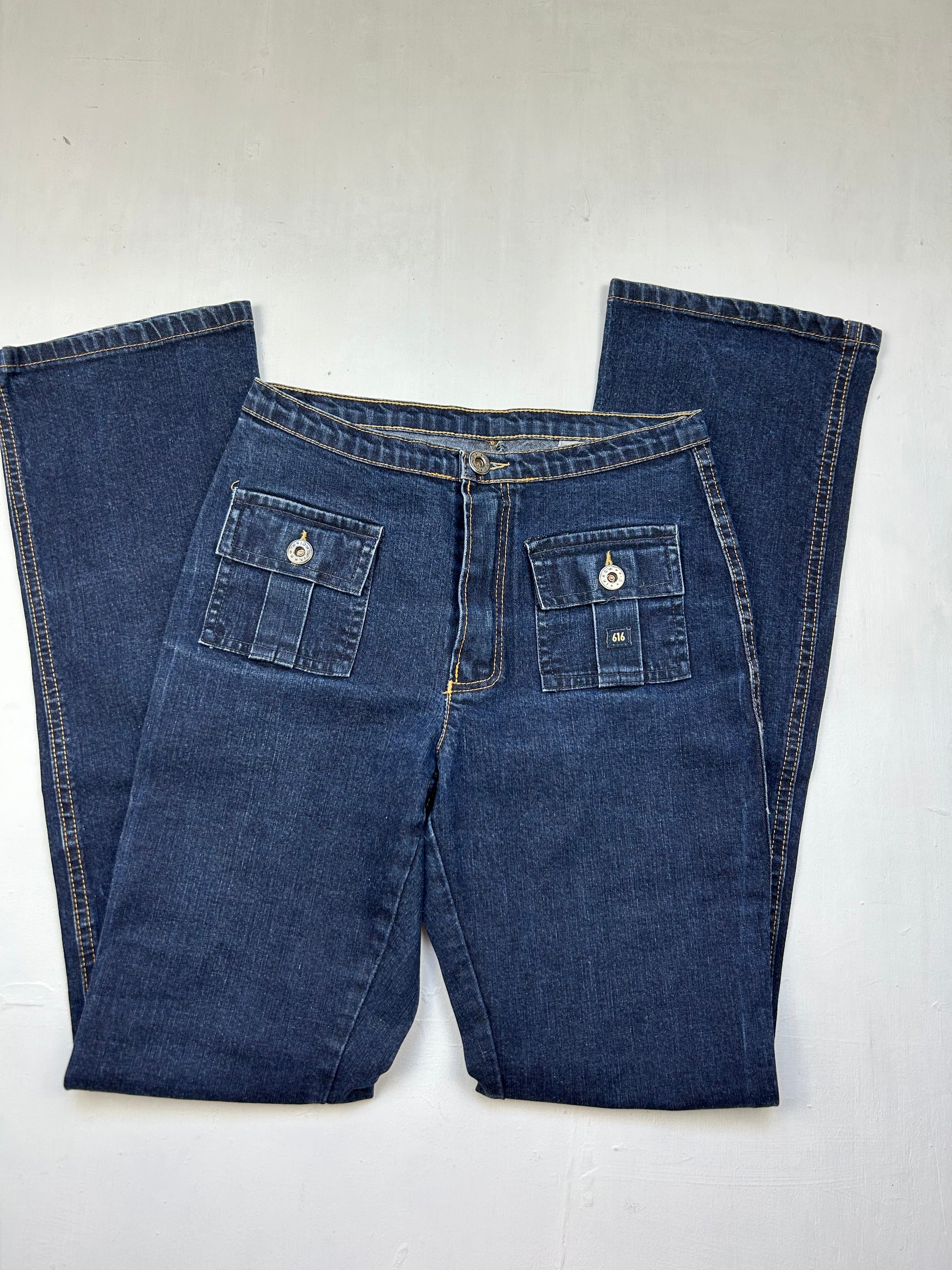 Blue denim mid rise flare / bootcut  pants (XS)