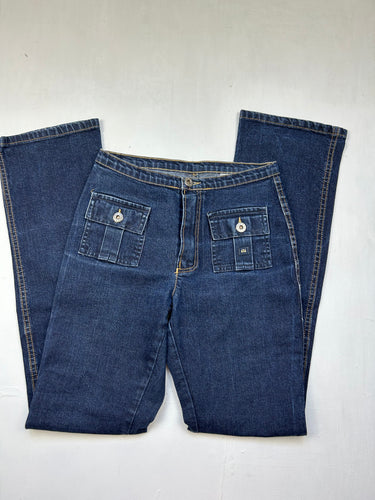 Blue denim mid rise flare / bootcut  pants (XS)