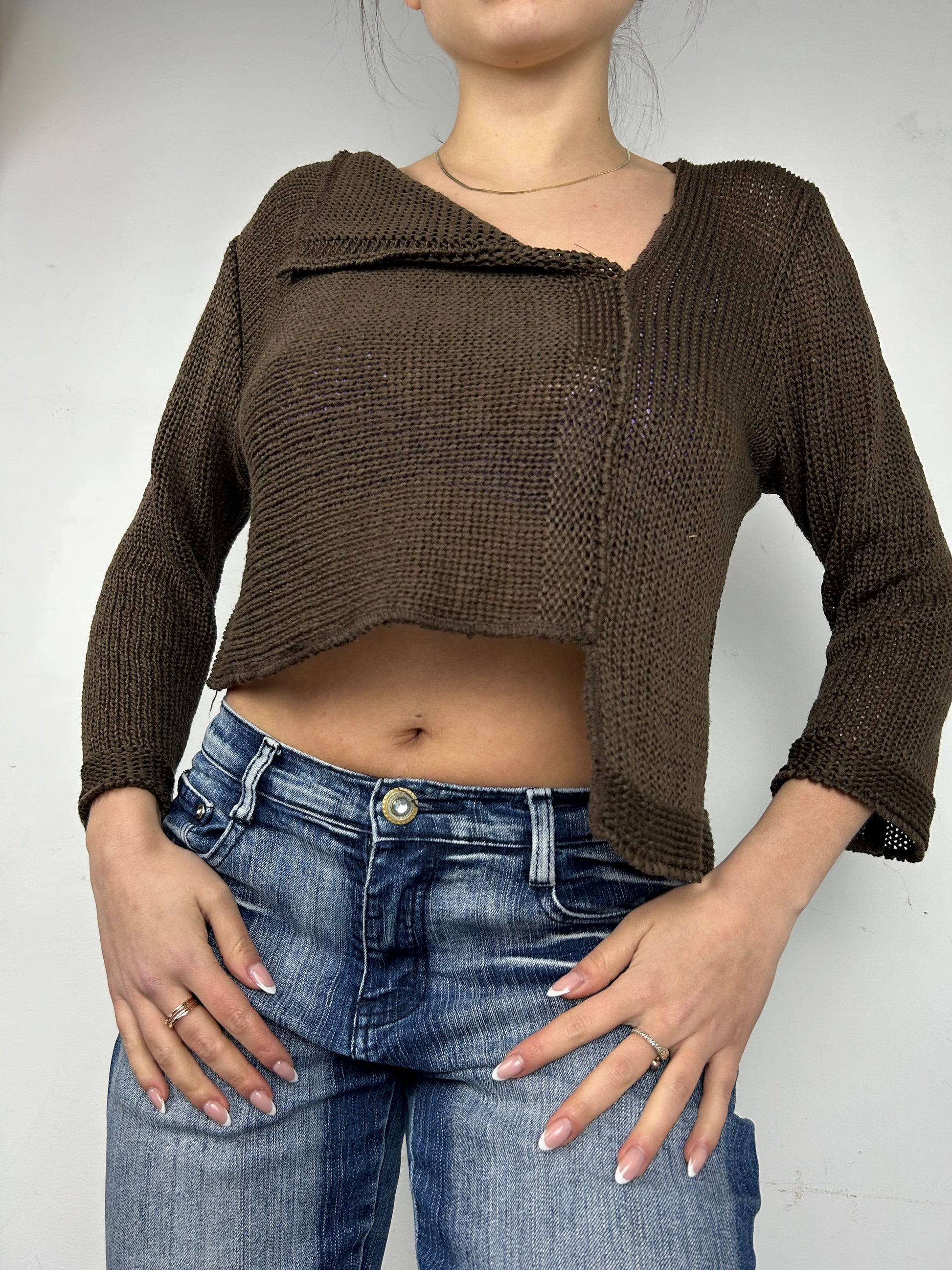 Brown asymmetric pocket jumper (S/M)