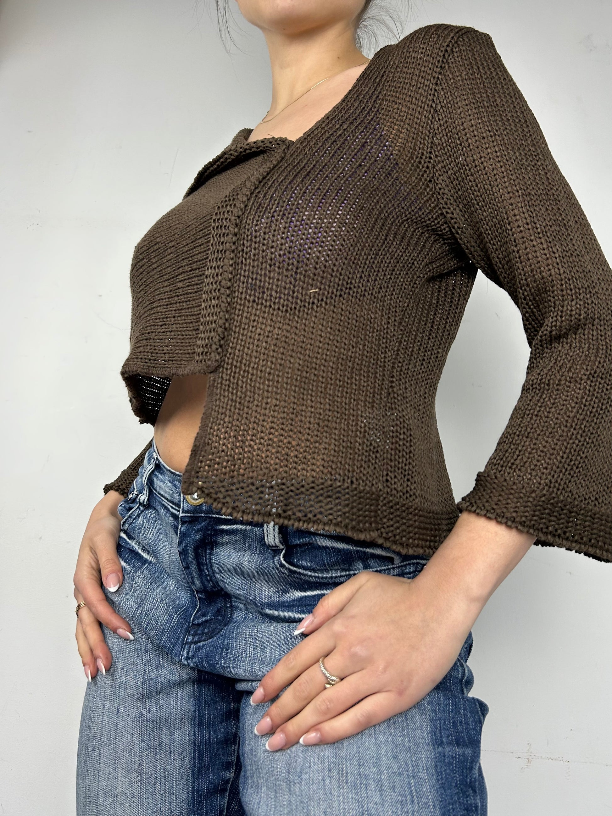 Brown asymmetric pocket jumper (S/M)