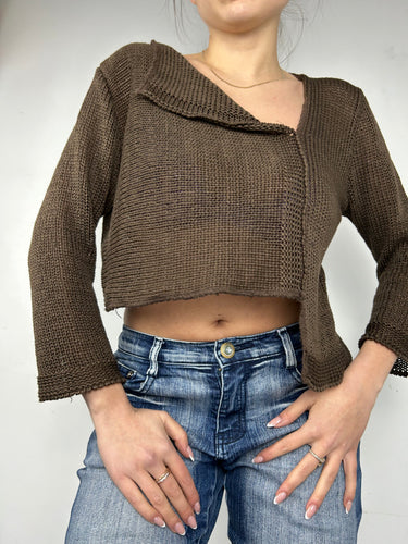Brown asymmetric pocket jumper (S/M)