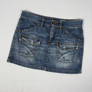 Blue low rise denim mini skirt (M)
