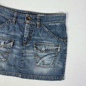 Blue low rise denim mini skirt (M)