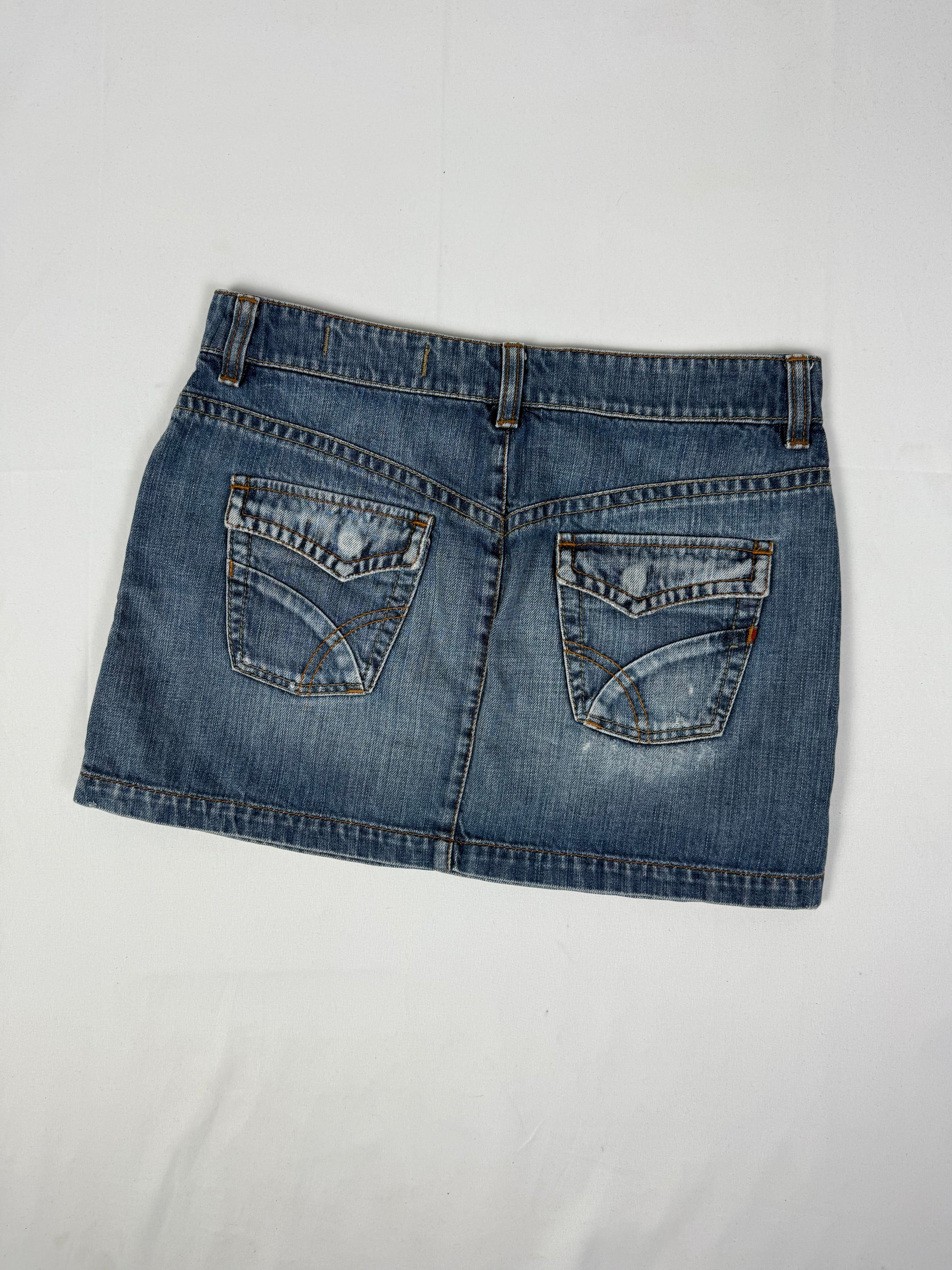 Blue low rise denim mini skirt (M)